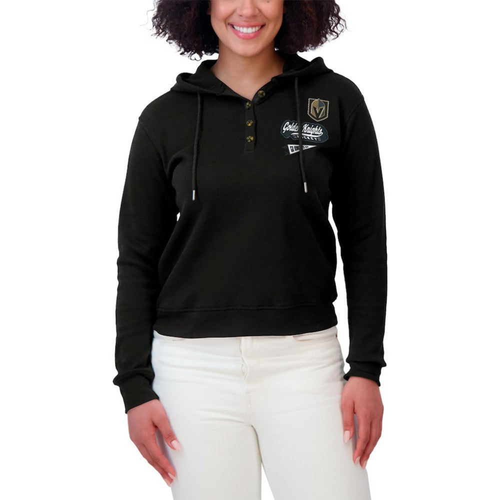 Vegas Golden Knights WEAR by Erin Andrews Women's Waffle-Knit Pullover Hoodie - Black Hoodies