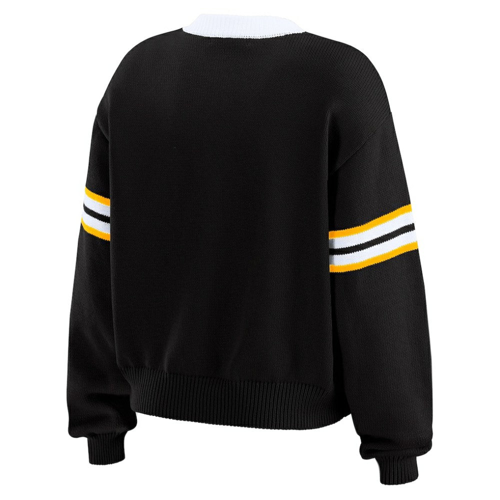 Pittsburgh Penguins WEAR by Erin Andrews Women's Cropped Lace-Up Sweater - Black