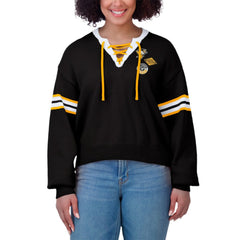 Pittsburgh Penguins WEAR by Erin Andrews Women's Cropped Lace-Up Sweater - Black