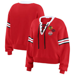 Chicago Blackhawks WEAR by Erin Andrews Women's Cropped Lace-Up Sweater - Red