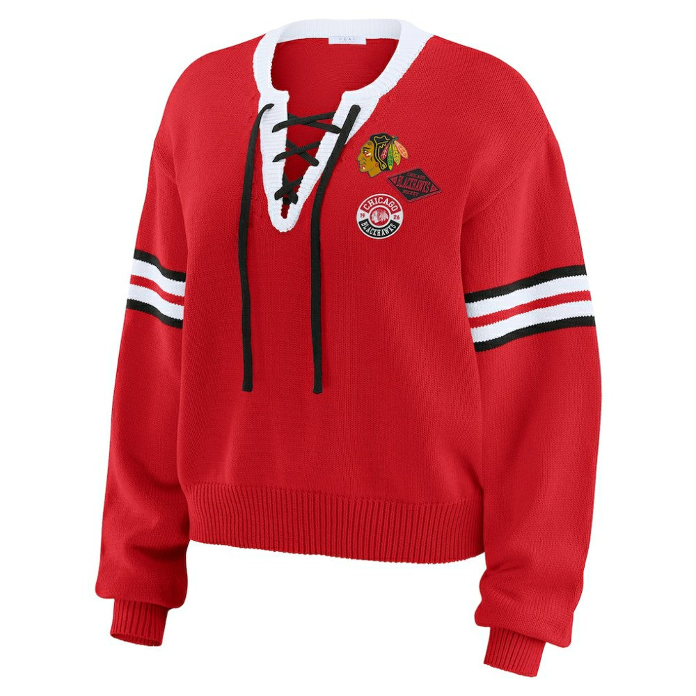 Chicago Blackhawks WEAR by Erin Andrews Women's Cropped Lace-Up Sweater - Red