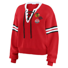 Chicago Blackhawks WEAR by Erin Andrews Women's Cropped Lace-Up Sweater - Red