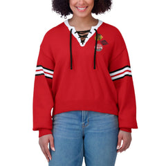 Chicago Blackhawks WEAR by Erin Andrews Women's Cropped Lace-Up Sweater - Red