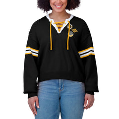 Boston Bruins WEAR by Erin Andrews Women's Cropped Lace-Up Sweater - Black