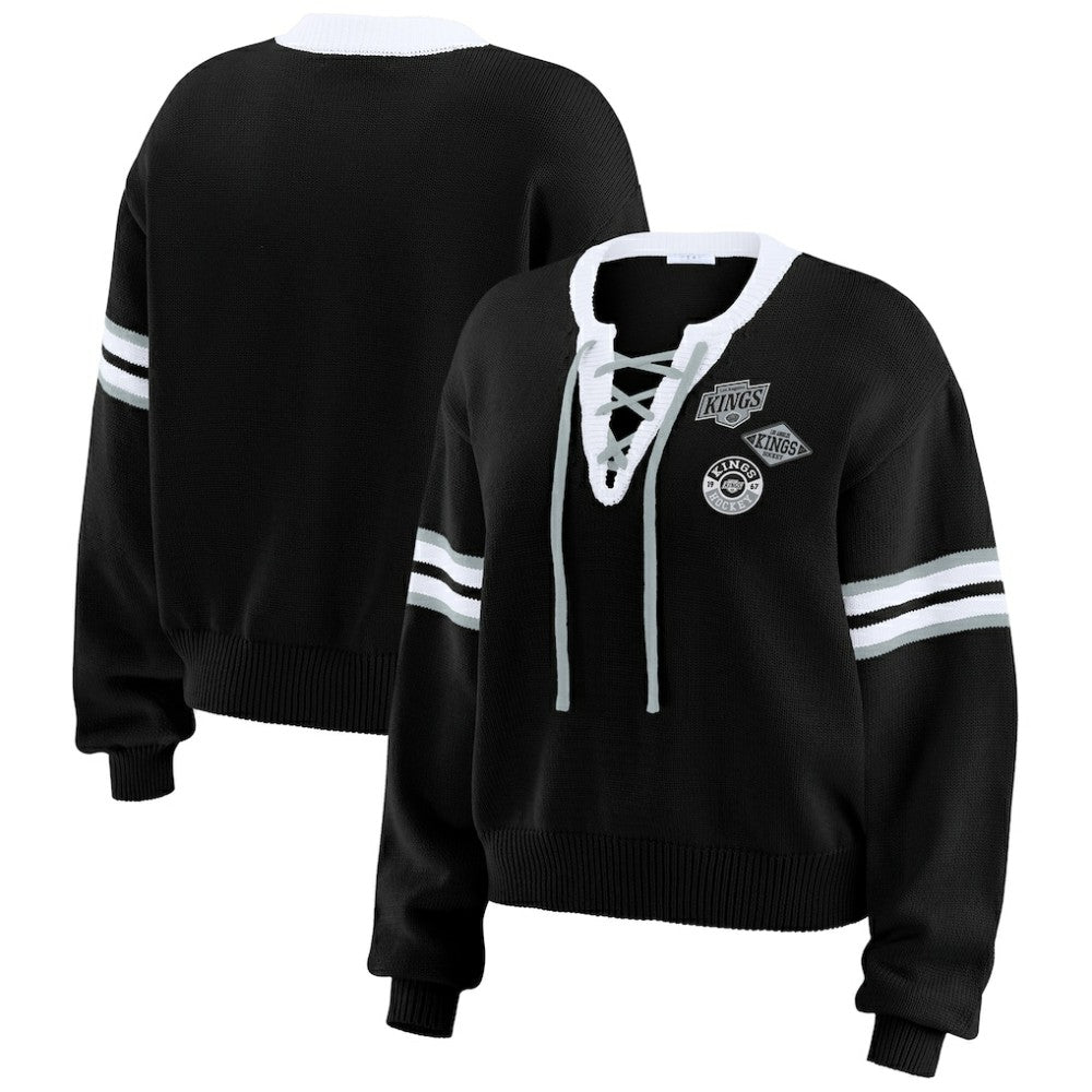 Los Angeles Kings WEAR by Erin Andrews Women's Cropped Lace-Up Sweater - Black