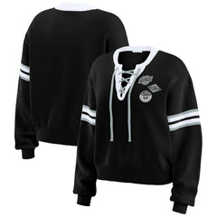Los Angeles Kings WEAR by Erin Andrews Women's Cropped Lace-Up Sweater - Black