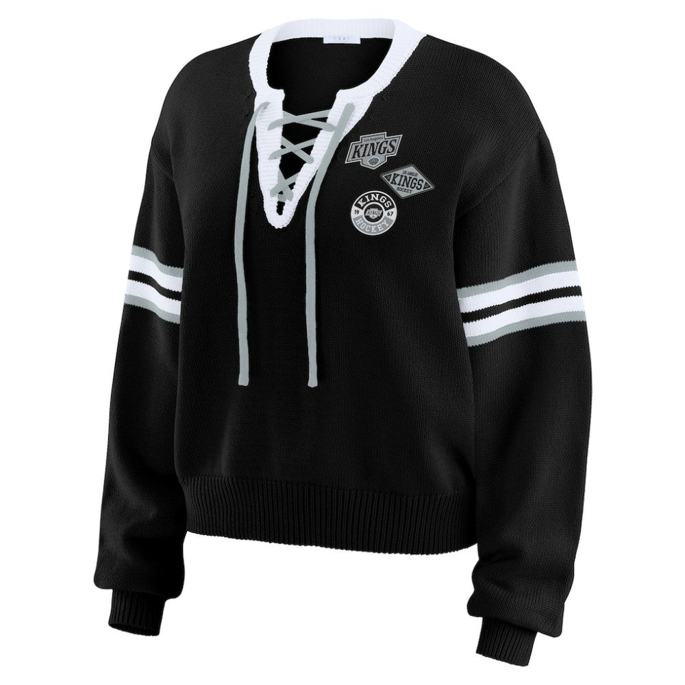 Los Angeles Kings WEAR by Erin Andrews Women's Cropped Lace-Up Sweater - Black