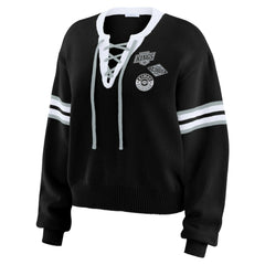 Los Angeles Kings WEAR by Erin Andrews Women's Cropped Lace-Up Sweater - Black