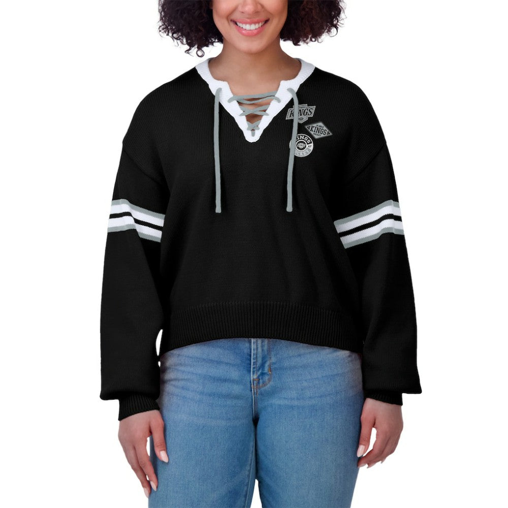 Los Angeles Kings WEAR by Erin Andrews Women's Cropped Lace-Up Sweater - Black
