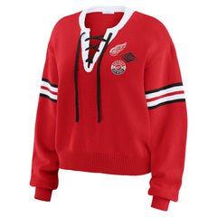 Detroit Red Wings WEAR by Erin Andrews Women's Cropped Lace-Up Sweater - Red