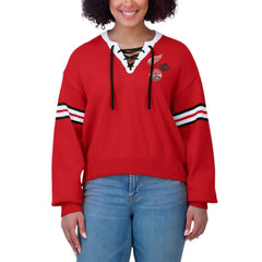 Detroit Red Wings WEAR by Erin Andrews Women's Cropped Lace-Up Sweater - Red