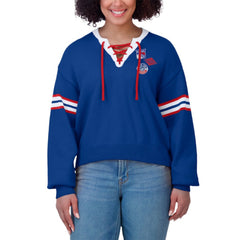 New York Rangers WEAR by Erin Andrews Women's Cropped Lace-Up Sweater - Blue