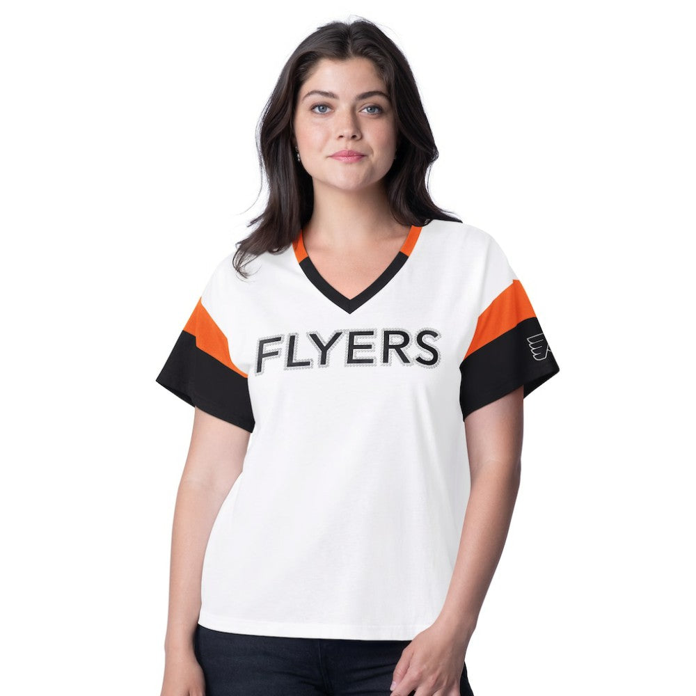 Philadelphia Flyers G-III 4Her by Carl Banks Women's Rink Oversized Rhinestone V-Neck T-Shirt - White T-shirts