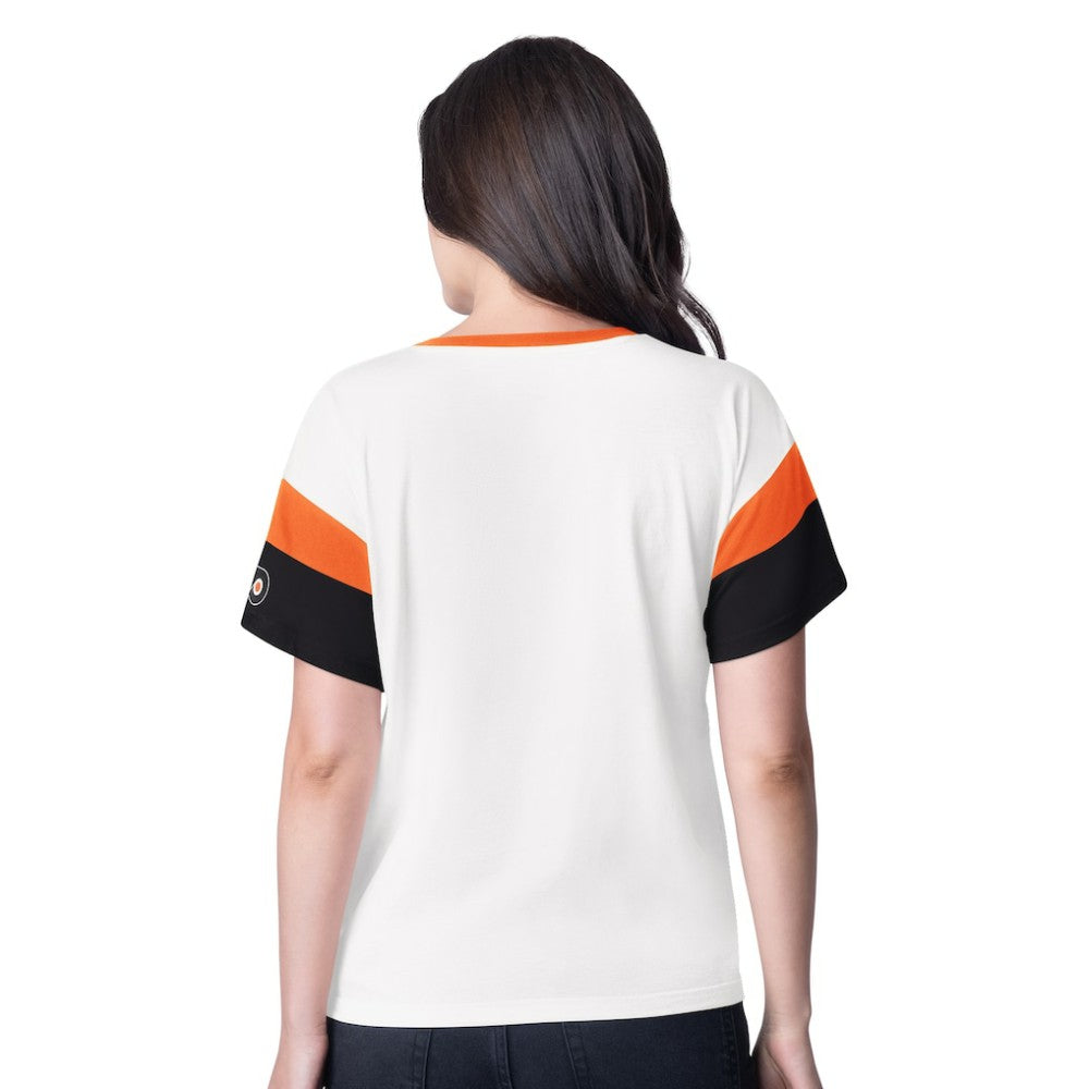 Philadelphia Flyers G-III 4Her by Carl Banks Women's Rink Oversized Rhinestone V-Neck T-Shirt - White T-shirts