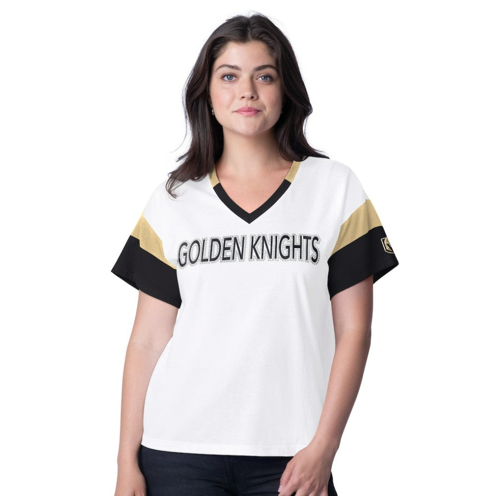 Vegas Golden Knights G-III 4Her by Carl Banks Women's Rink Oversized Rhinestone V-Neck T-Shirt - White T-shirts