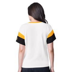 Boston Bruins G-III 4Her by Carl Banks Women's Rink Oversized Rhinestone V-Neck T-Shirt - White T-shirts