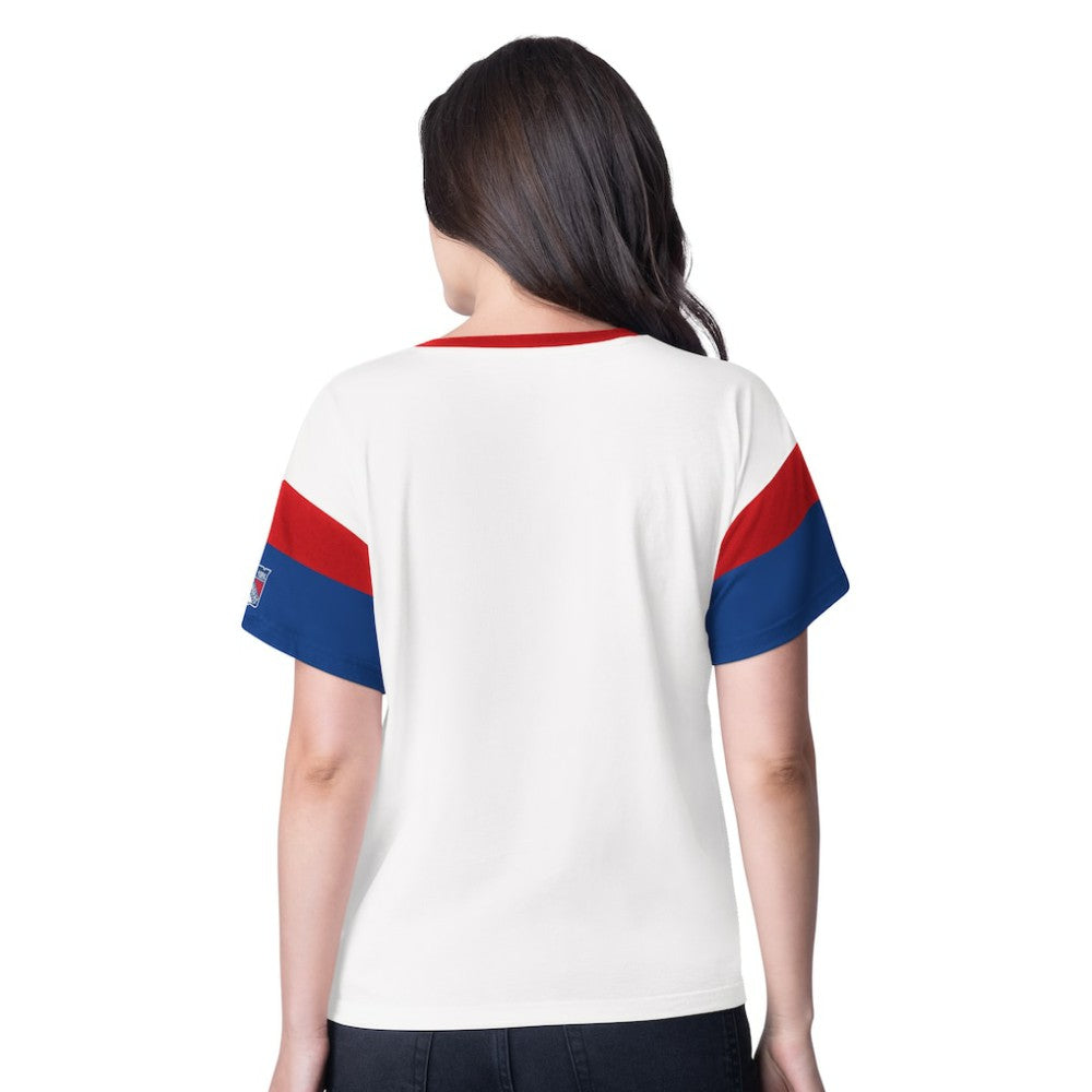 New York Rangers G-III 4Her by Carl Banks Women's Rink Oversized Rhinestone V-Neck T-Shirt - White T-shirts
