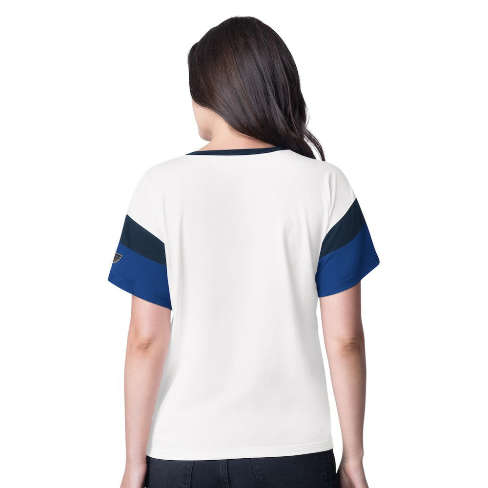 St. Louis Blues G-III 4Her by Carl Banks Women's Rink Oversized Rhinestone V-Neck T-Shirt - White T-shirts