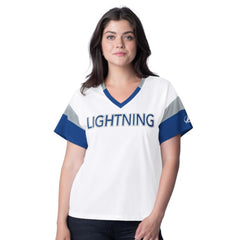 Tampa Bay Lightning G-III 4Her by Carl Banks Women's Rink Oversized Rhinestone V-Neck T-Shirt - White T-shirts