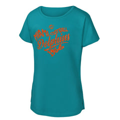Miami Dolphins Girls Youth Script Heart Dolman T-Shirt - Aqua online