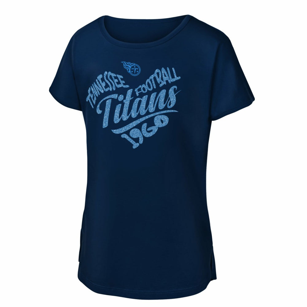 Tennessee Titans Girls Youth Script Heart Dolman T-Shirt - Navy cheap