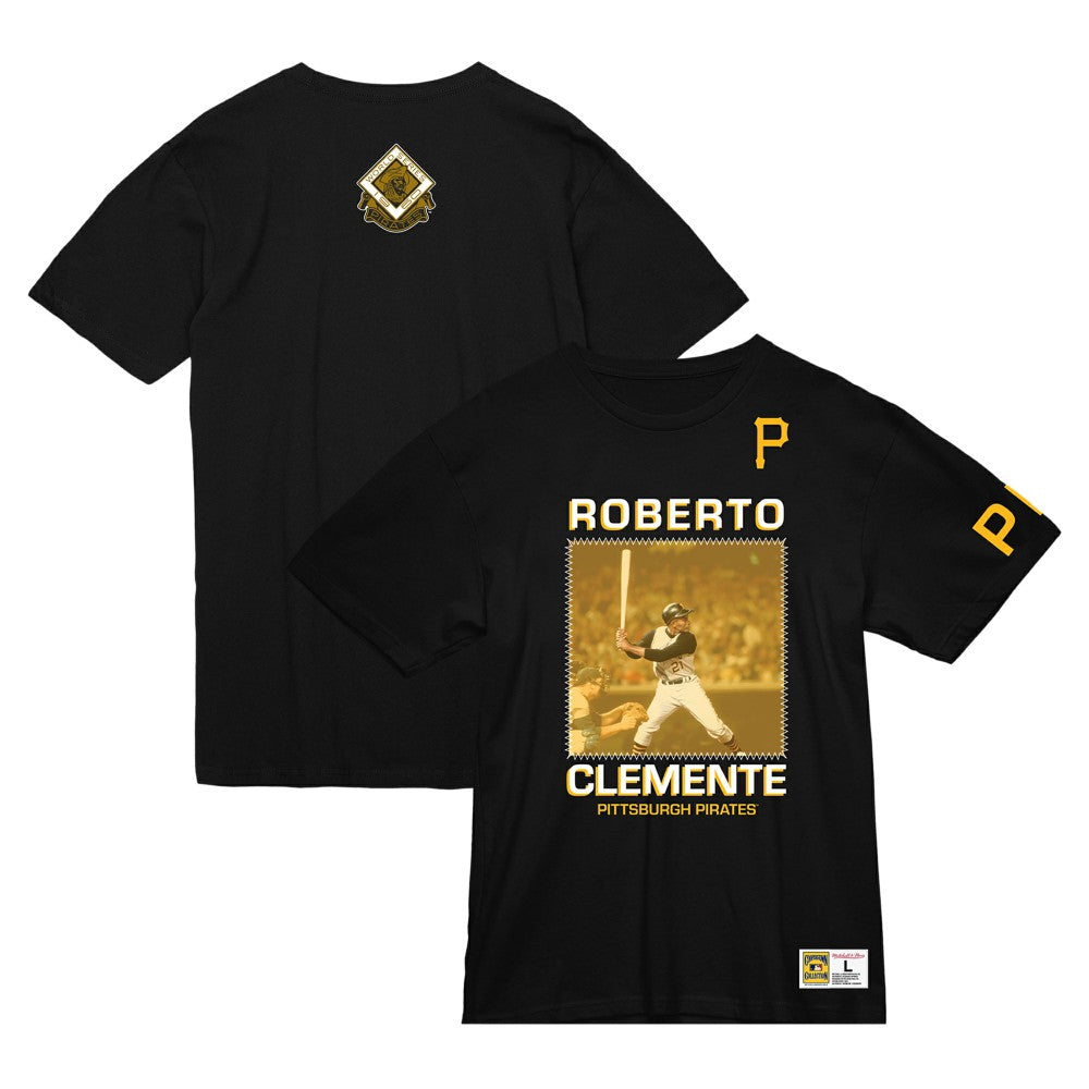 Roberto Clemente Pittsburgh Pirates Cooperstown Collection Heavyweight Premium Player Vintage Logo T-Shirt Black
