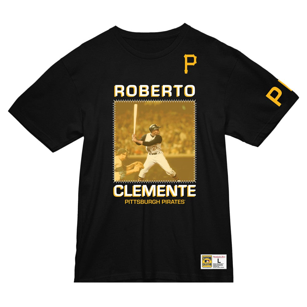 Roberto Clemente Pittsburgh Pirates Cooperstown Collection Heavyweight Premium Player Vintage Logo T-Shirt Black