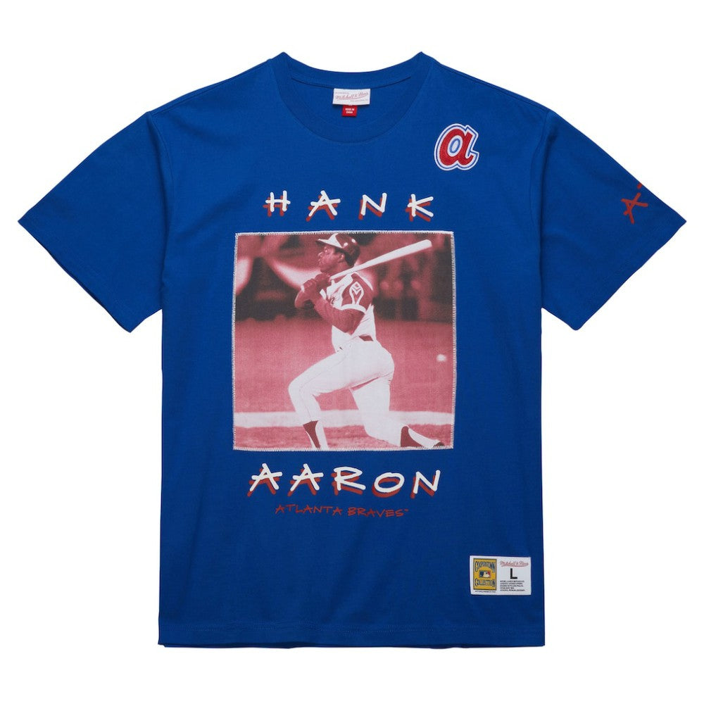 Hank Aaron Atlanta Braves Cooperstown Collection Heavyweight Premium Player Vintage Logo T-Shirt Royal