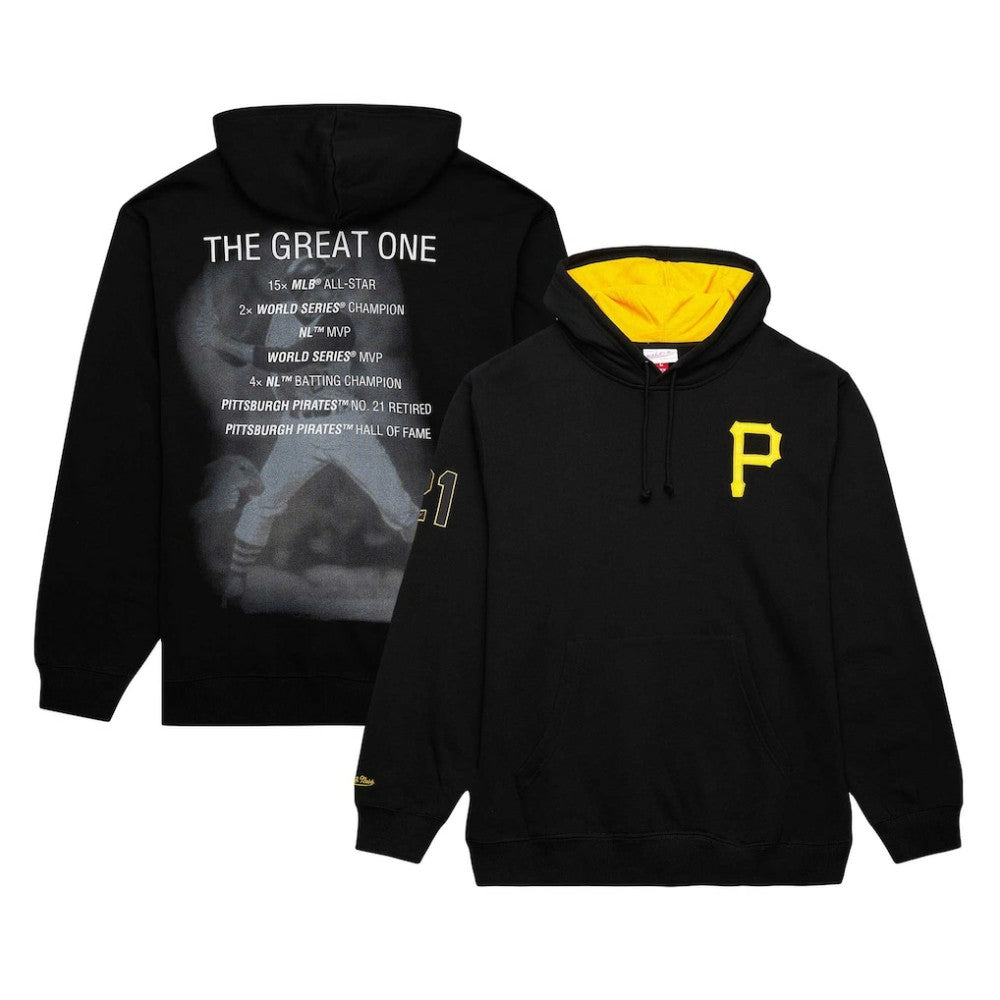 Roberto Clemente Pittsburgh Pirates Vintage Logo Name & Number Pullover Hoodie Black