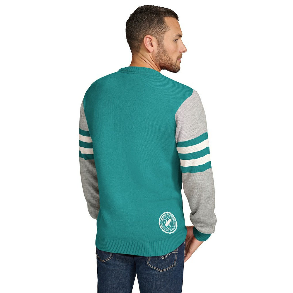 Miami Dolphins Tommy Hilfiger Acrylic Crewneck Pullover Sweater - Aqua/Heather Gray discount