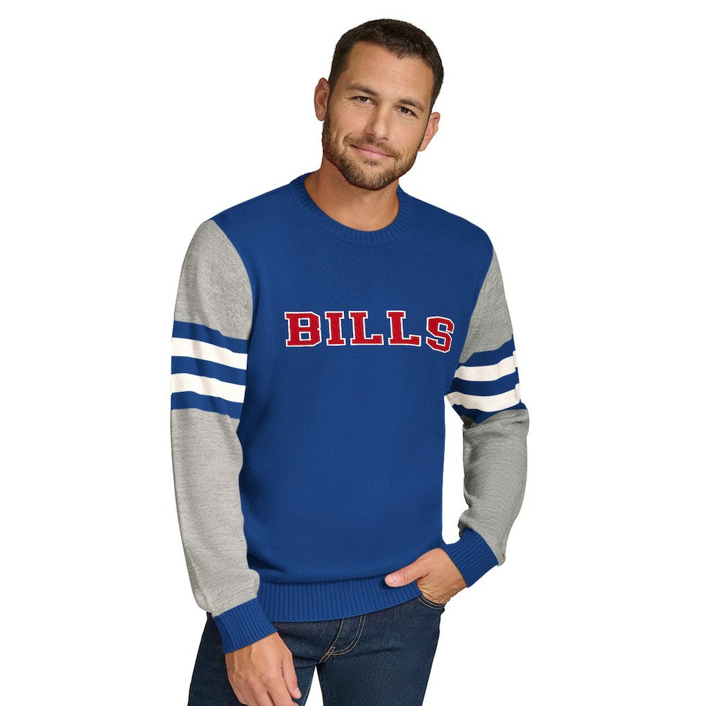 Buffalo Bills Tommy Hilfiger Acrylic Crewneck Pullover Sweater - Royal/Heather Gray on sale