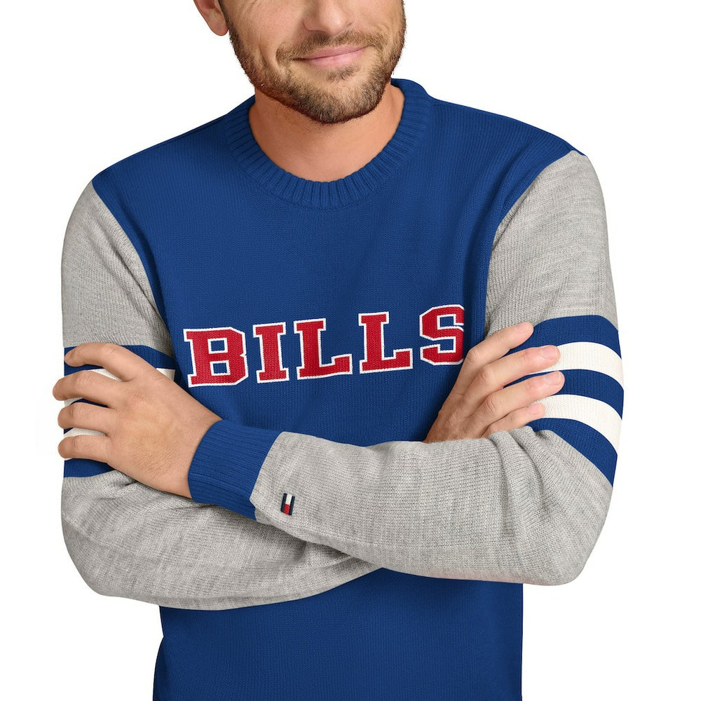 Buffalo Bills Tommy Hilfiger Acrylic Crewneck Pullover Sweater - Royal/Heather Gray on sale