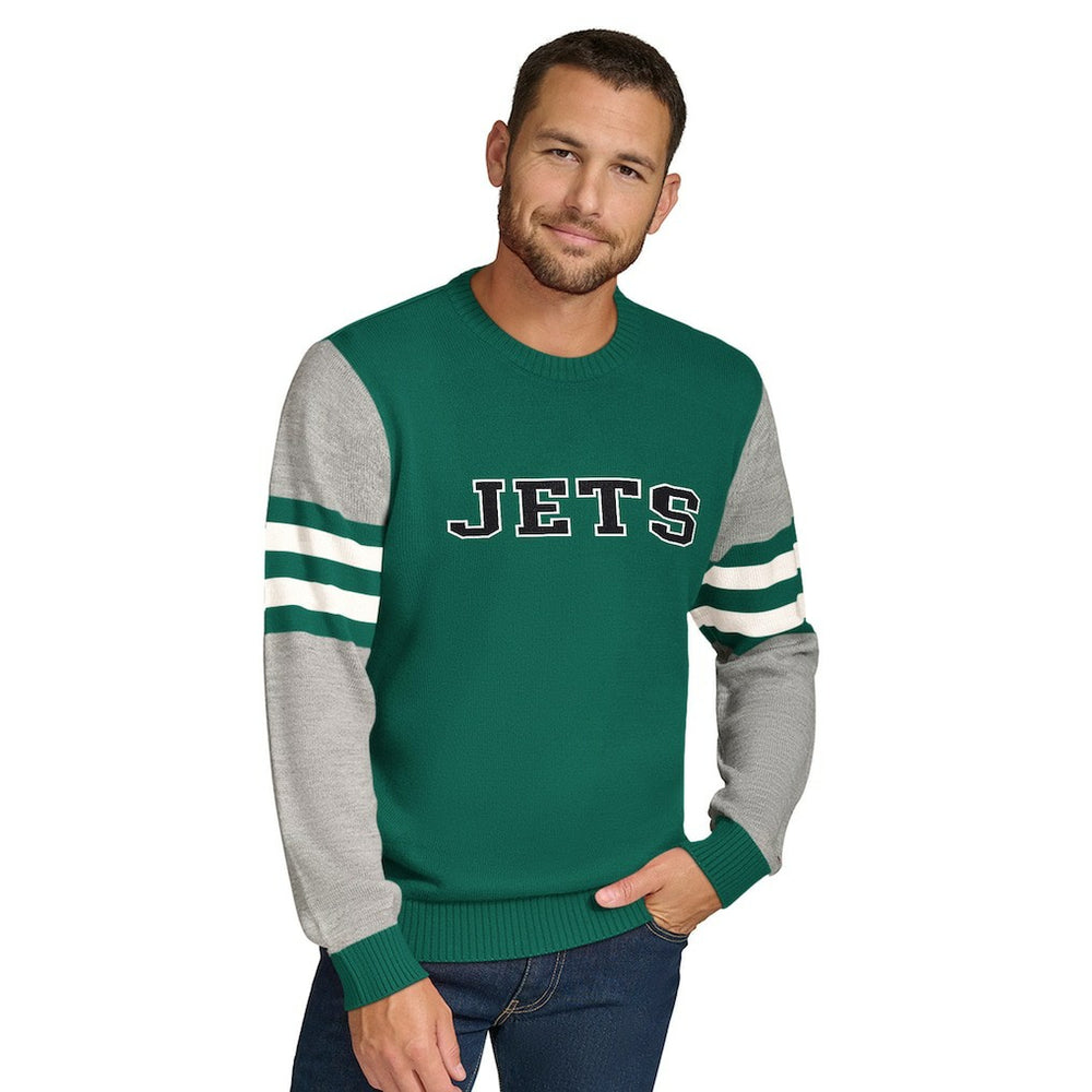 New York Jets Tommy Hilfiger Acrylic Crewneck Pullover Sweater - Green/Heather Gray sale