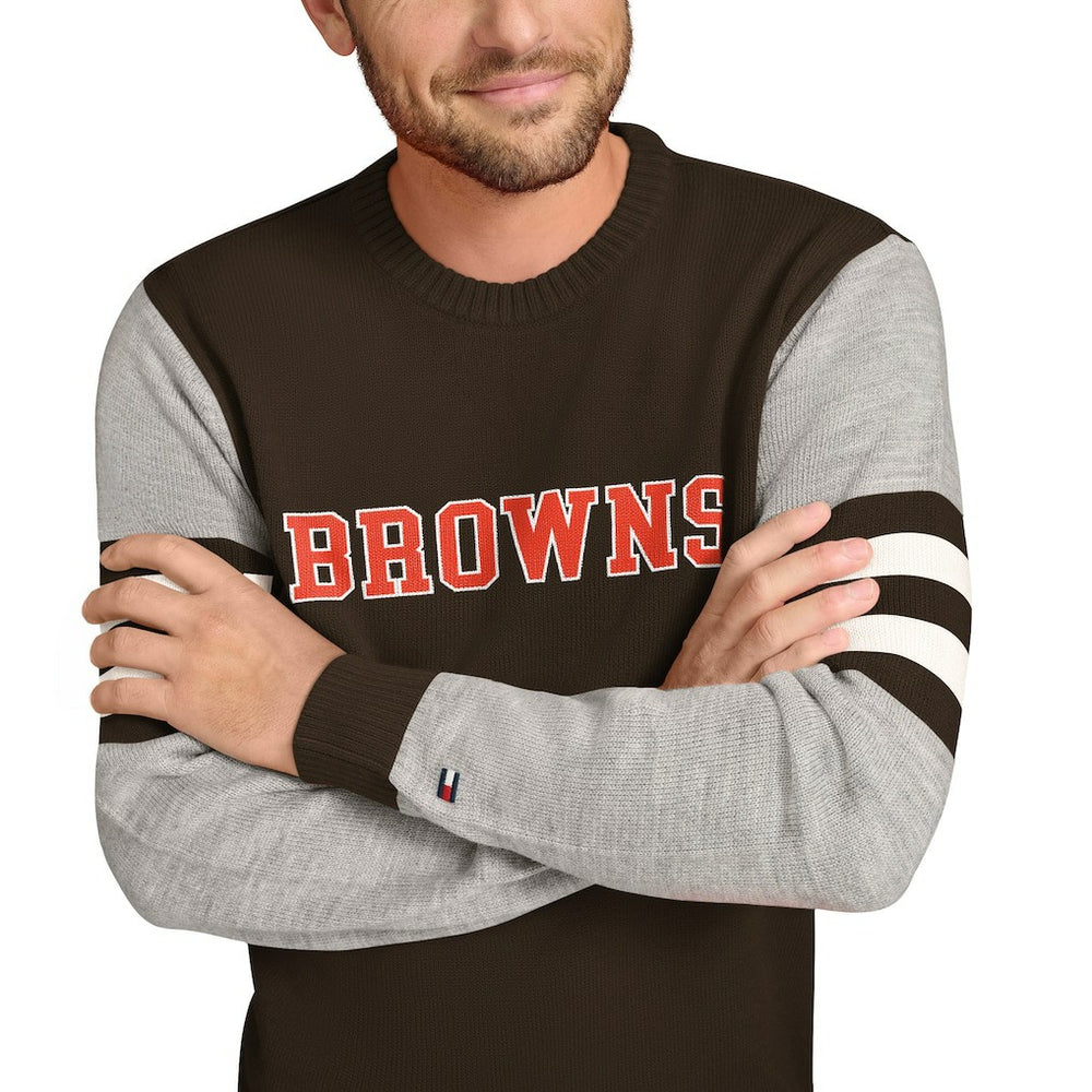 Cleveland Browns Tommy Hilfiger Acrylic Crewneck Pullover Sweater - Brown/Heather Gray outlet