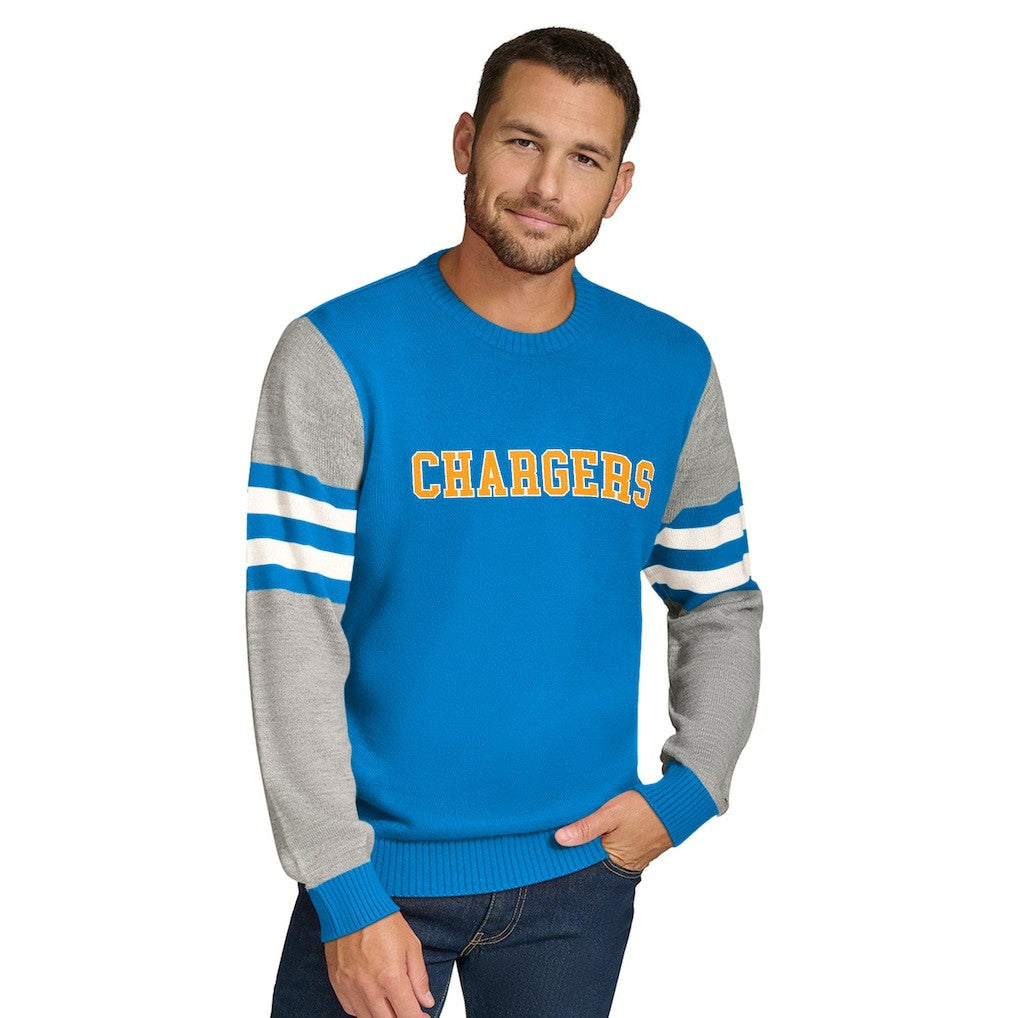 Los Angeles Chargers Tommy Hilfiger Acrylic Crewneck Pullover Sweater - Powder Blue/Heather Gray online