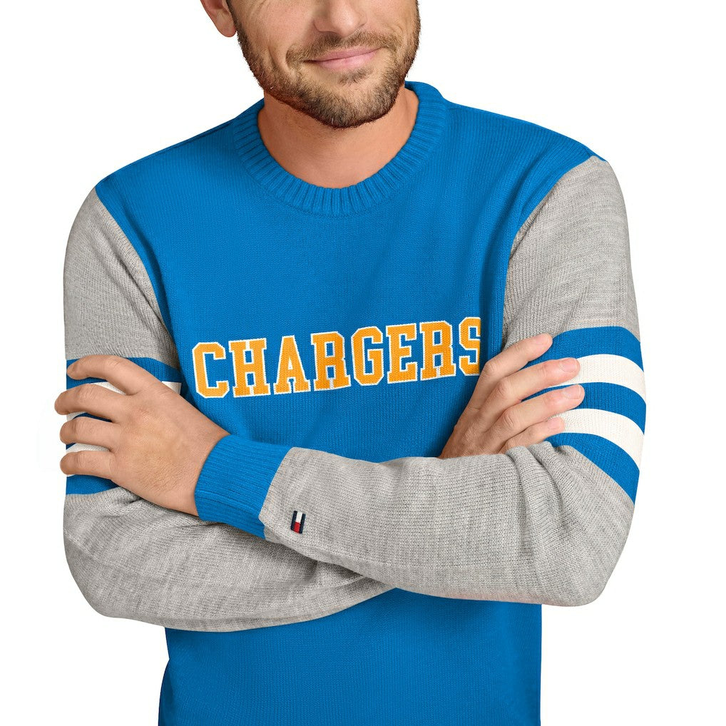 Los Angeles Chargers Tommy Hilfiger Acrylic Crewneck Pullover Sweater - Powder Blue/Heather Gray online