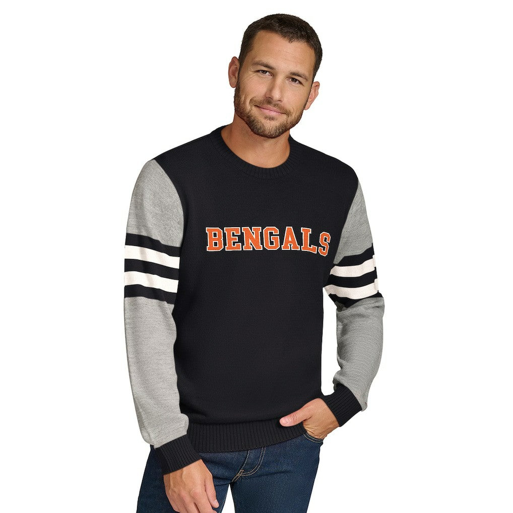 Cincinnati Bengals Tommy Hilfiger Acrylic Crewneck Pullover Sweater - Black/Heather Gray discount