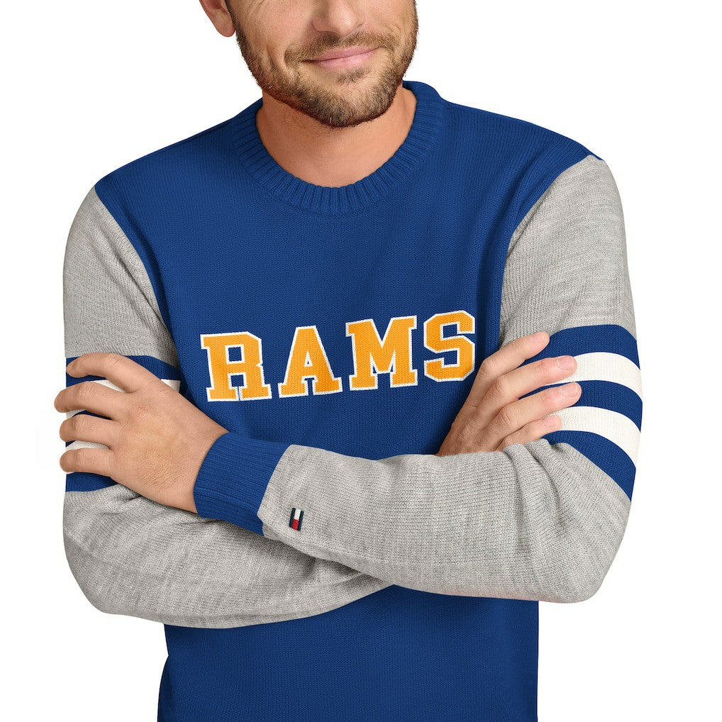 Los Angeles Rams Tommy Hilfiger Acrylic Crewneck Pullover Sweater - Royal/Heather Gray sale