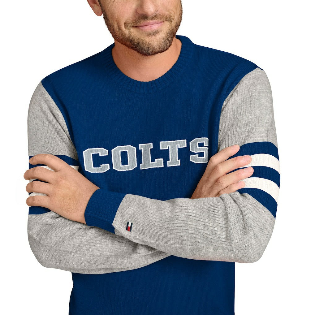 Indianapolis Colts Tommy Hilfiger Acrylic Crewneck Pullover Sweater - Royal/Heather Gray for sale