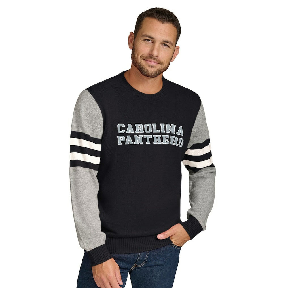 Carolina Panthers Tommy Hilfiger Acrylic Crewneck Pullover Sweater - Black/Heather Gray outlet