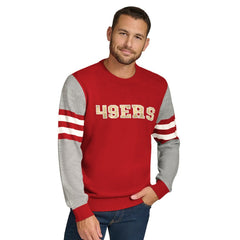 San Francisco 49ers Tommy Hilfiger Acrylic Crewneck Pullover Sweater - Scarlet/Heather Gray for sale
