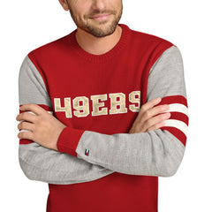 San Francisco 49ers Tommy Hilfiger Acrylic Crewneck Pullover Sweater - Scarlet/Heather Gray for sale