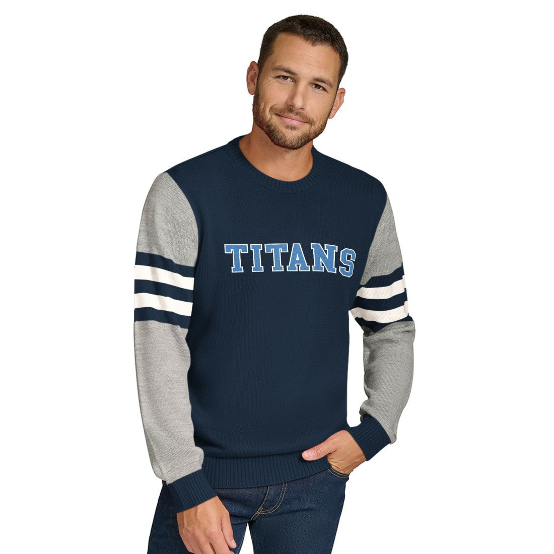 Tennessee Titans Tommy Hilfiger Acrylic Crewneck Pullover Sweater - Navy/Heather Gray outlet