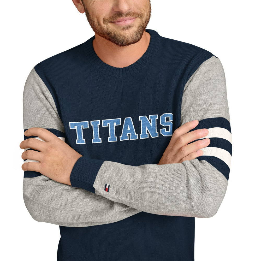 Tennessee Titans Tommy Hilfiger Acrylic Crewneck Pullover Sweater - Navy/Heather Gray outlet