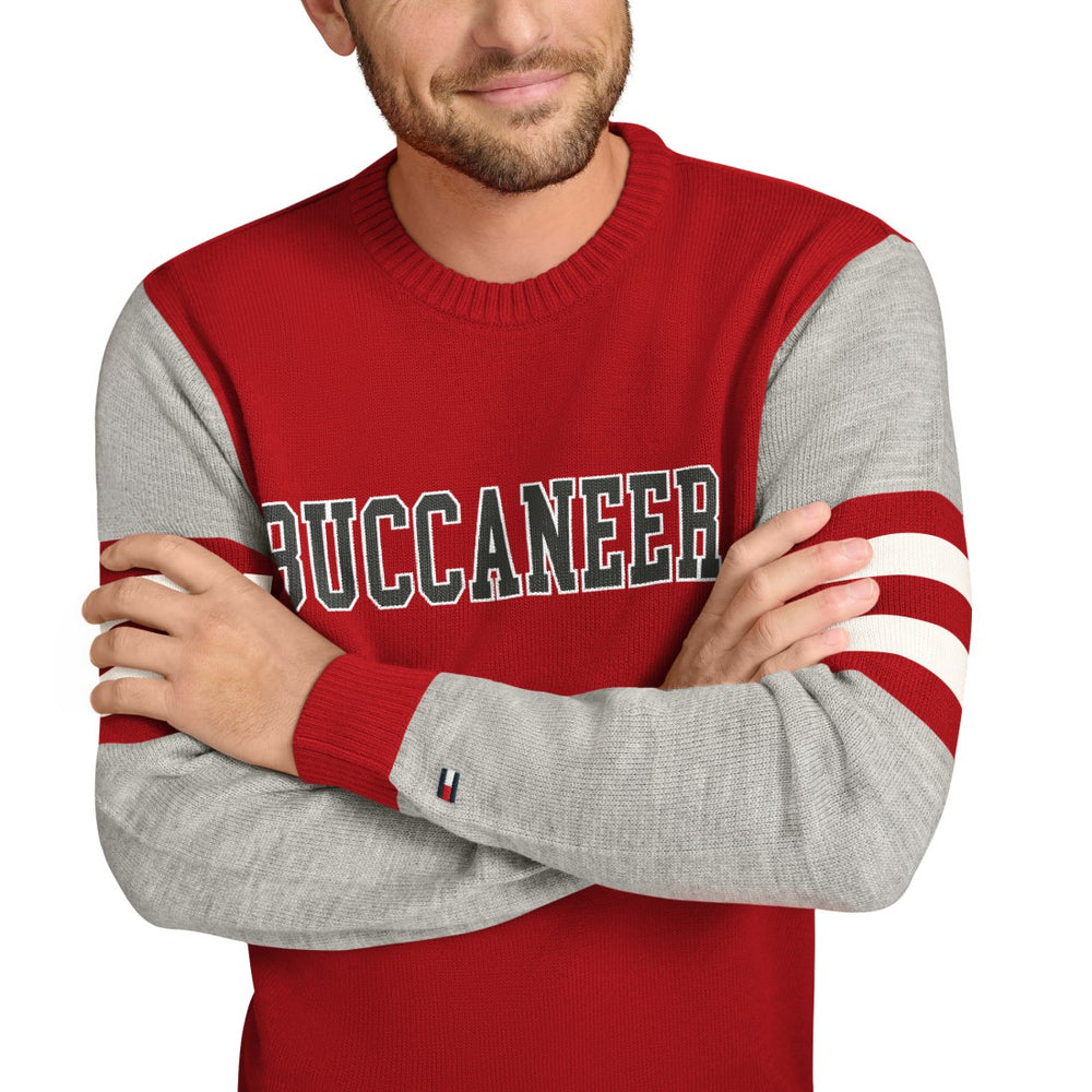 Tampa Bay Buccaneers Tommy Hilfiger Acrylic Crewneck Pullover Sweater - Red/Heather Gray on sale