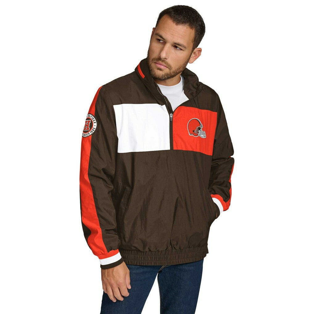 Cleveland Browns Tommy Hilfiger Gael Lightweight Half-Zip Pullover Hoodie Jacket - Brown online