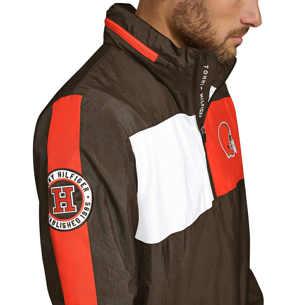 Cleveland Browns Tommy Hilfiger Gael Lightweight Half-Zip Pullover Hoodie Jacket - Brown online
