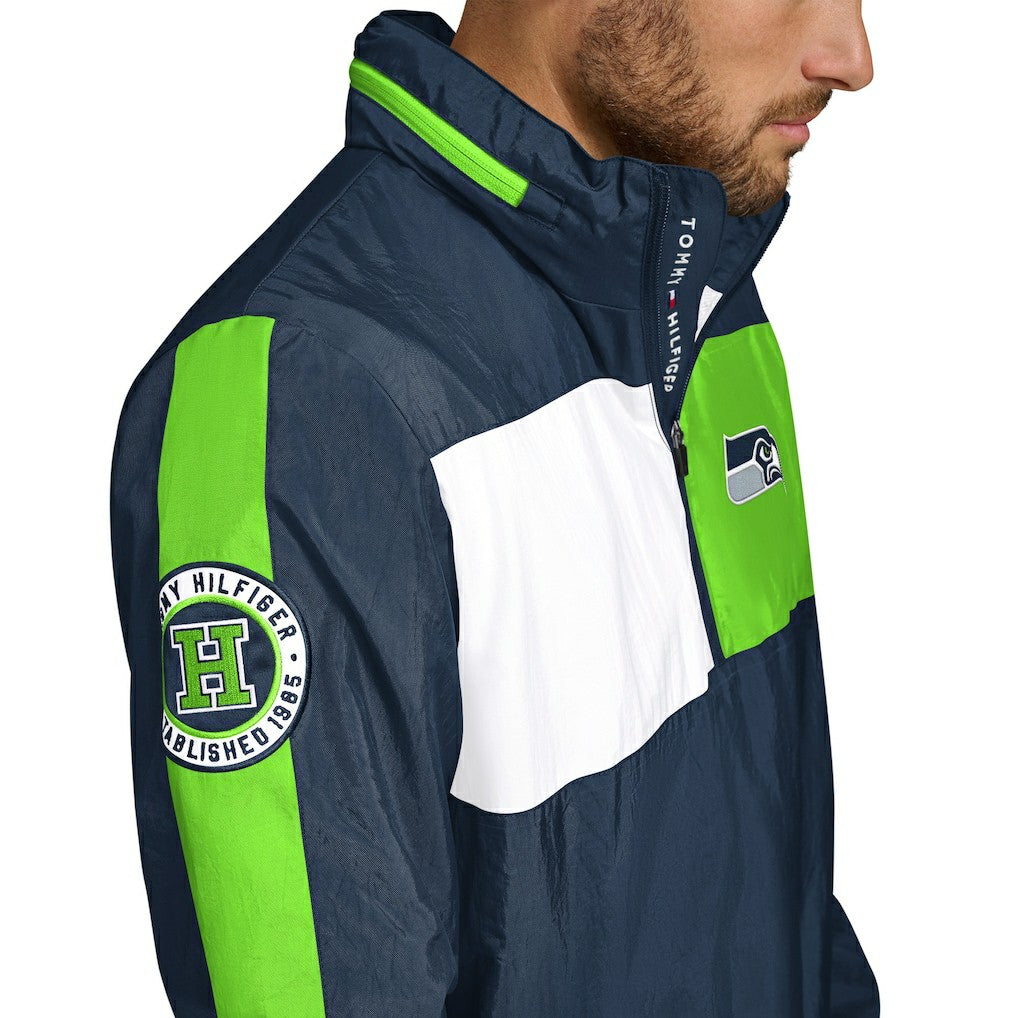 Seattle Seahawks Tommy Hilfiger Gael Lightweight Half-Zip Pullover Hoodie Jacket - College Navy on sale