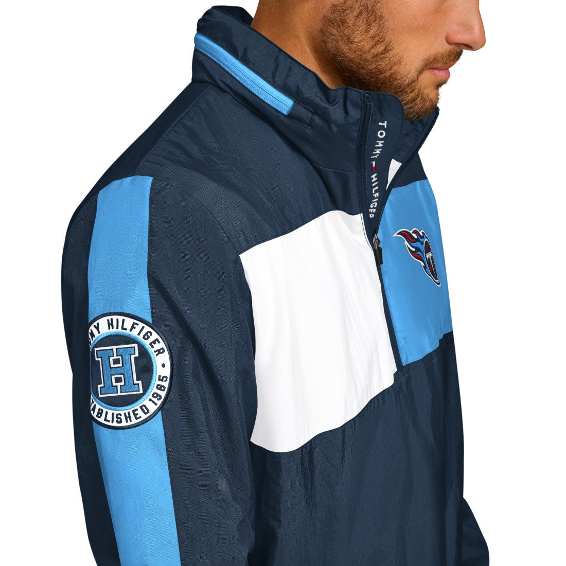 Tennessee Titans Tommy Hilfiger Gael Lightweight Half-Zip Hoodie Jacket - Navy for sale
