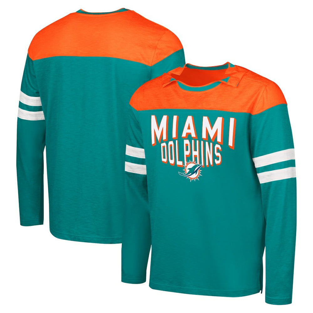 Miami Dolphins G-III Sports by Carl Banks Adaptive Hail Mary Long Sleeve T-Shirt - Aqua/Orange on sale